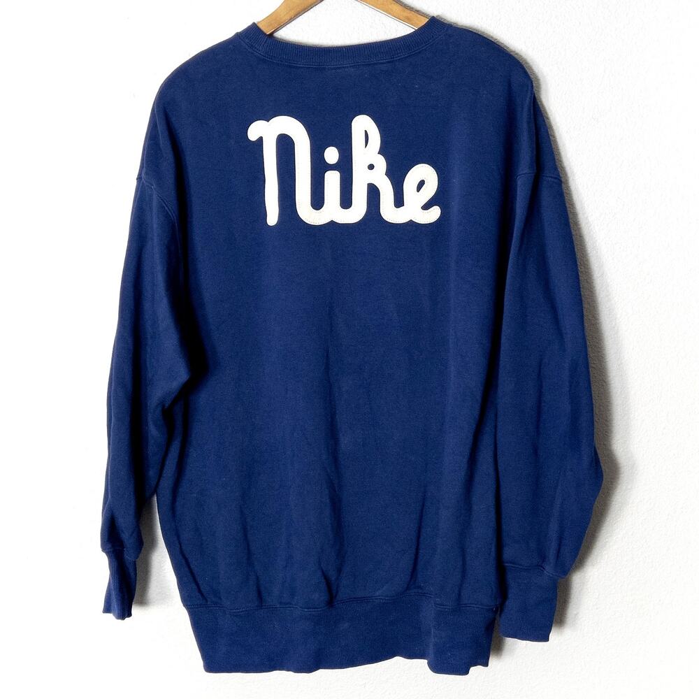 Nike Sweatshirt Size L Navy Spellout Crewneck Athleisure Logo Pullover - Picture 2 of 9